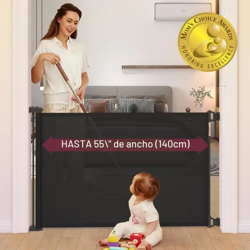 Vista 2 de Momcozy - Puerta retráctil para seguridad de bebés y niños, altura de 33 pulgadas, se extiende hasta 55 pulgadas de ancho, adecuada para escaleras