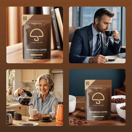Vista 7 de Café instantáneo sin cafeína con hongos, suplemento de 14 hongos, 80 porciones grandes Mane de León, Reishi, Chaga, Cordyceps, Shiitake Energía