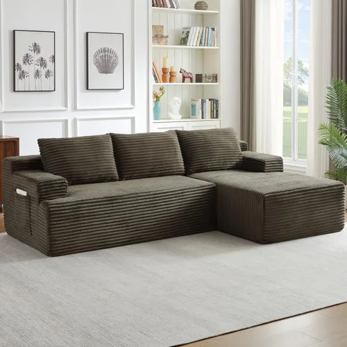 Vista 24 de Sofá seccional comprimido sin hueso de 112 pulgadas con otomana movible convertible en forma de L sofá esquinero modular para sala de estar, sofás