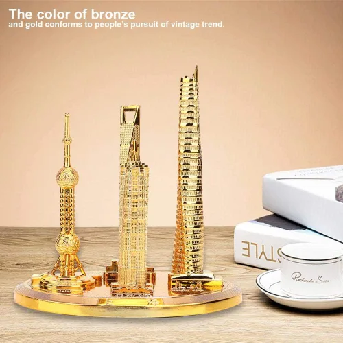 Vista 2 de Modelo de arquitectura famoso de HEEPDD, edificio de Shanghai Oriental Pearl Tower Collection, 9.5x10.5cm Small Decor, Gold Bronze Option, For