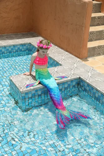 Vista 5 de DNFUN Traje de sirena para niñas con monoaleta