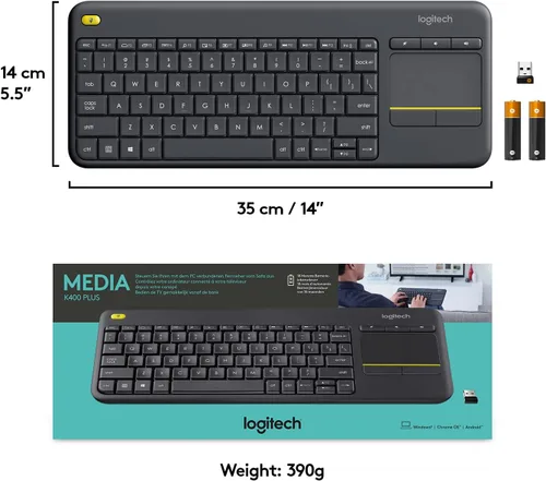 Vista 8 de Logitech K400 920-007119 Plus teclado táctil inalámbrico para TV conectado a computadora