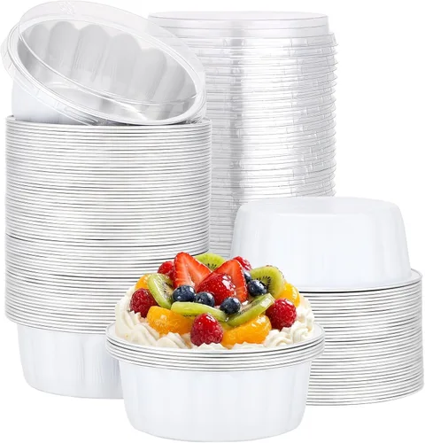 Vista 65 de Beasea Disposable Ramekins with Lids, 50 Pack 8oz 235ml Aluminum Foil Baking Cups with Lids, Aluminum Creme Brulee Ramekins Muffin Cupcake Pudding