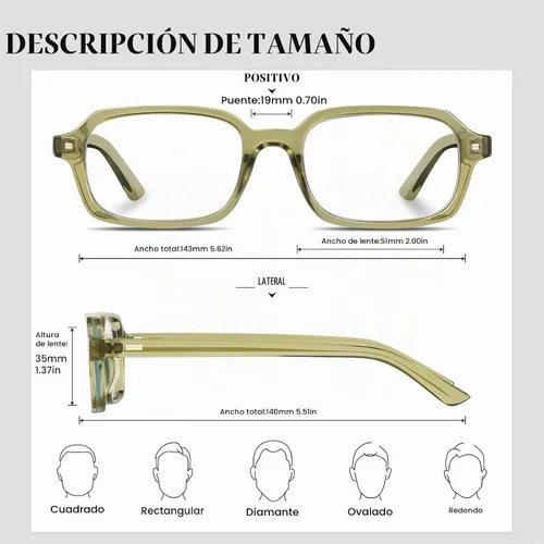 Vista 4 de Rectangle Blue Light Blocking Glasses for Women Retro Slim Square Glasses Computer TV Eyeglasses Anti Eyestrain Verde oliva
