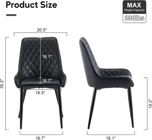 Vista 3 de TUKAILAi Juego de 2 sillas de comedor de piel sintética, moderno sillón con asiento tapizado y patas de metal, silla de ocio de poliuretano