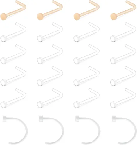 Vista 9 de QWALIT Aretes de nariz transparentes para el trabajo, piercings de nariz transparentes para el trabajo, piercing de nariz de plástico transparente