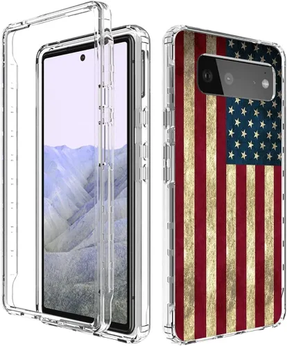 Vista 6 de Funda para Pixel 6 Pro, para Google 6Pro G8VOU, cubierta protectora de cuerpo completo con bonito patrón de bandera transparente para Google Pixel 6