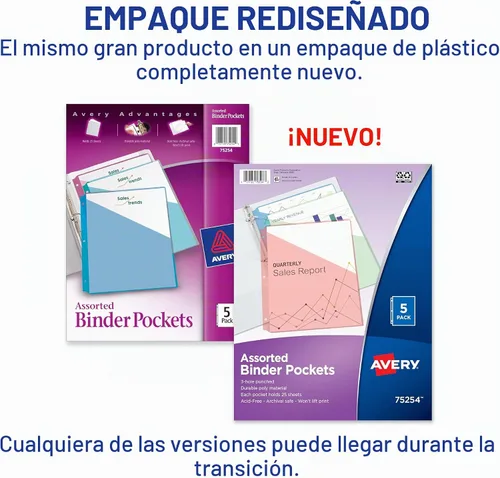 Vista 2 de Avery bolsillos para carpetas, libres de ácido, paquete de 5 (75254)., Variados