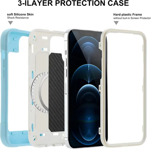Vista 2 de MARKILL Funda magnética para iPhone 12 Pro Max de 6.7 pulgadas compatible con MagSafe, [PC duro + silicona suave 3 en 1] cuerpo completo, resistente