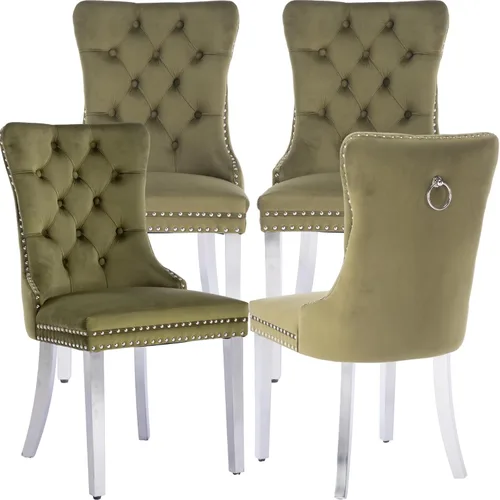 Vista 9 de Juego de 2 Sillas de Comedor Modernas de Mediados de Siglo, Tapizadas en Terciopelo Beige con Respaldo Acolchado, Sillas de Cocina y Comedor, Patas