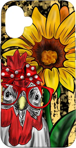 Vista 22 de iPhone 16 doméstico pollo vidrio bandera americana girasol retro divertido caso