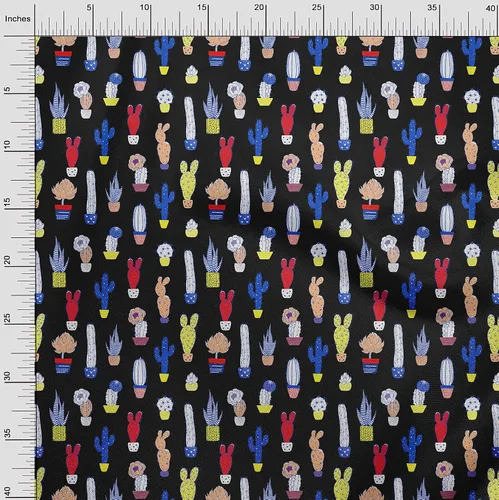 Vista 4 de oneOone Cotton Flex Black Fabric Cactus Quilting Supplies Print Sewing Fabric by The Yard 40 Inch Wide-9C