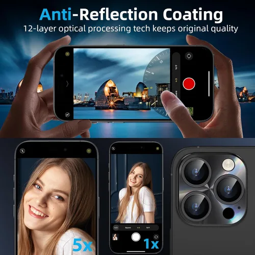 Vista 4 de YWXTW Protector de lente de cámara para iPhone 15 Pro Max/iPhone 15 Pro, [gradiente láser de litografía] [fortalecimiento 5X] Protector de pantalla
