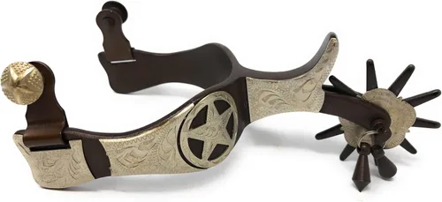 Vista 3 de AJ Tack Texas Star Spurs marrón antiguo para hombre, 10 puntos plateado