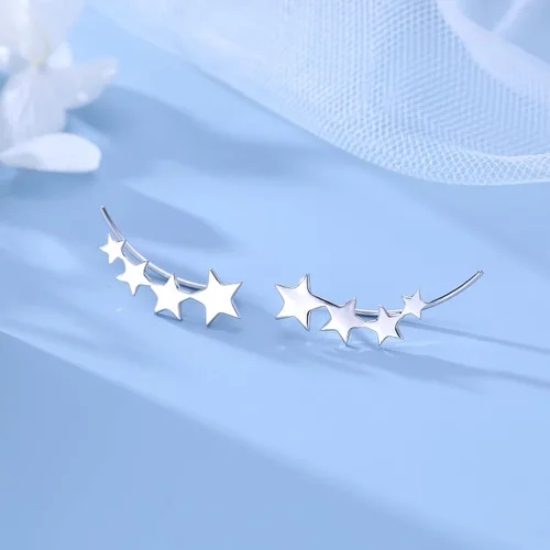 Vista 5 de SLUYNZ - Pendientes de plata de ley 925 con diseño de estrella sobre orugas para mujer