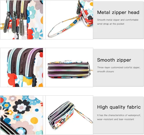 Vista 6 de BIAOTIE Cartera de pulsera de gran capacidad, Bolso de mano de nailon impreso impermeable para mujer