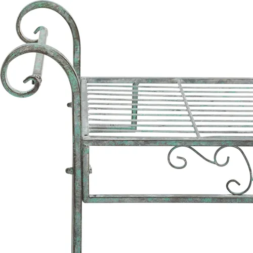 Vista 4 de SAFAVIEH Colección para Exterior Noreen Victorian Scroll, Estante de Hierro Forjado Antiguo en Verde Oscuro de 3 Niveles