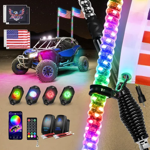 Vista 23 de Nilight Luz LED para látigo, 1 antena COB RGB de 2 pies con base de resorte, aplicación Bluetooth y control remoto, patrones de persecución
