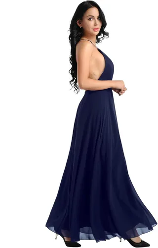 Vista 4 de YiZYiF - Vestido de fiesta de gasa para mujer sin espalda