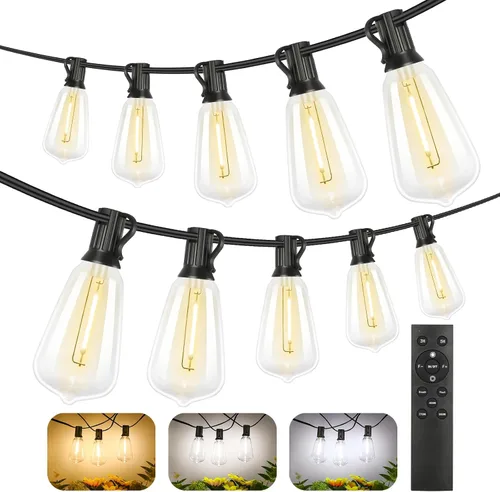 Vista 19 de Brightever Luces de Cadena para Exteriores de 25 Pies, Luces de Patio ST38 con 13 Bombillas Edison, Luces Colgantes Impermeables Conectables