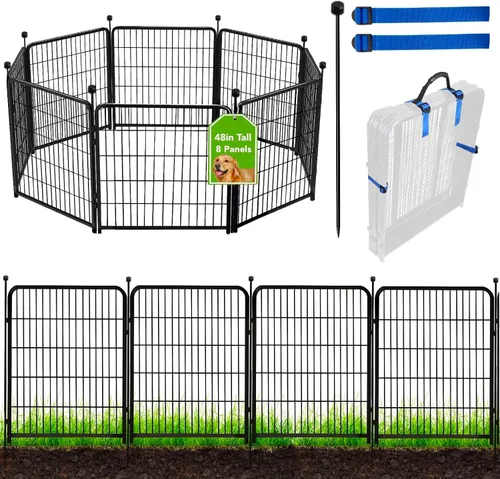 Vista 25 de ADAVIN Cercas y Bordes de Jardín de 32 Pulgadas (Alto), 1 Puerta + 3 Paneles Cerca para Perros Exterior para Patio, Cerca Barrera de Metal de Hierro