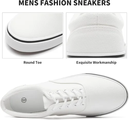 Vista 3 de FRACORA Zapatos de lona blancos para hombre, tenis de lona con cordones, Blanco
