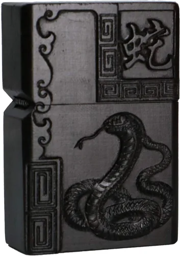 Vista 7 de Caja de carcasa de madera de ébano negro natural tallada para módulo Zippo (Serpiente Cobra)