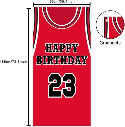 Vista 2 de Fondo de pancarta de feliz cumpleaños 23, fondo rojo de baloncesto estrella jugador de deportes decoración para hombre niño primer cumpleaños fiesta