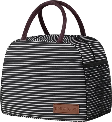 Vista 30 de douyadady Bolsa de almuerzo para mujeres/hombres, fiambrera mujeres/hombres (azul bebé+rayas blancas) Espacioso, ligero, impermeable, resistente