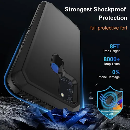 Vista 2 de Funda para Galaxy A21s versión de EE. UU., carcasa de cuerpo completo A21s con protector de pantalla integrado, funda de protección híbrida de tres