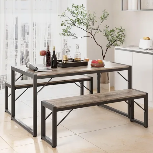 Vista 15 de Gizoon - Juego de mesa de comedor cuadrada para 2, mesa de cocina con 2 bancos, color negro