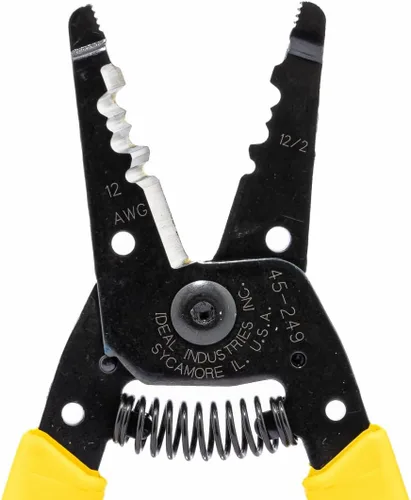 Vista 2 de IDEAL Electrical 45-249 12/2 NM T-Stripper - 2/12 AWG, pelacables con agujeros de bucle, nariz de alicate, apertura automática con resorte
