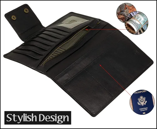 Vista 5 de Mou Meraki - Cartera larga de piel auténtica con bloqueo RFID, plegable vintage para hombre