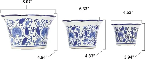 Vista 4 de Galt International Maceta decorativa de cerámica de porcelana floral azul y blanca de 8 pulgadas, 6 pulgadas/4.5 pulgadas, diseño chino asiático