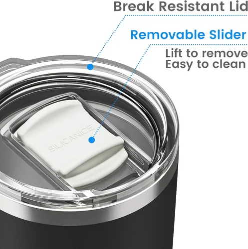 Vista 6 de Vaso higiénico aislado al vacío de acero inoxidable de 20 onzas con tapa fácil de poner y quitar – Deslizador extraíble, taza de viaje de doble