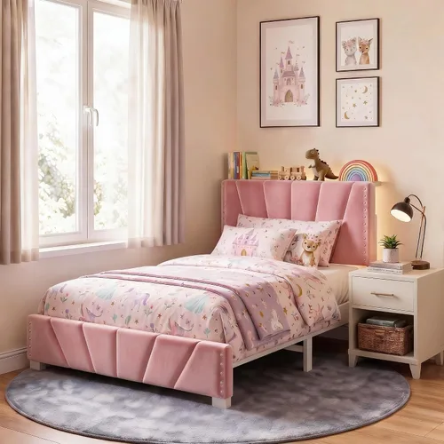 Vista 20 de EnHomee Base de cama individual con luces LED y USB, sin ruido, color beige