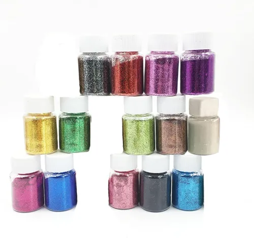 Vista 7 de 12 piezas de pigmento brillante en polvo de mica en polvo de mica de color nacarado en escamas de resina epoxi polvo luminoso para kit de limo