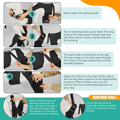 Vista 6 de Rodillera para perro para pierna trasera desgarrada, ajustable para pierna trasera con 7 estabilizadores, reduce el dolor, lesiones de ligamentos