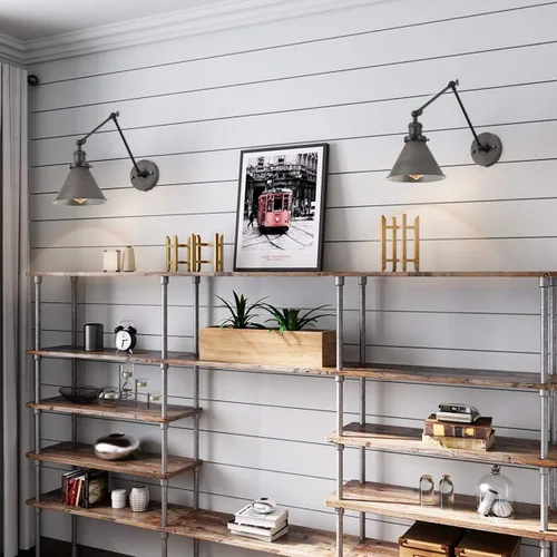 Vista 7 de LNC Lámpara de pared con brazo oscilante, moderna lámpara de pared enchufable, ajustable, estilo granja, plata envejecida cepillada (paquete de 2)