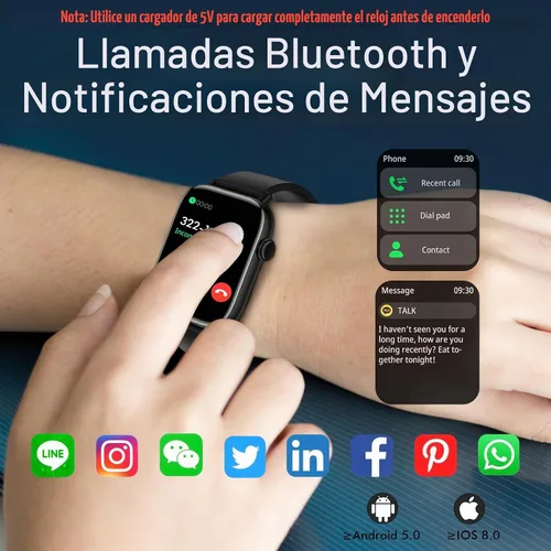 Vista 2 de Reloj inteligente para iPhone Android, rastreador de fitness de 1.9 pulgadas con (respuesta/hacer llamadas) IP 67 relojes digitales deportivos Negro