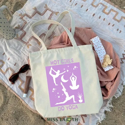 Vista 8 de Bolsa de lona de algodón estética, reutilizable, para mujer, regalo casual, vacaciones, tienda, trabajo, gimnasio, yoga, divertido y lindo