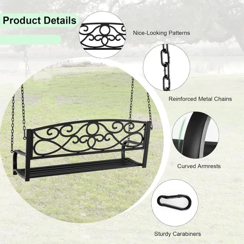 Vista 7 de Giantex Columpios de metal para porche, banco de jardín colgante para 2 personas al aire libre con cadenas resistentes, asiento ancho y reposabrazos