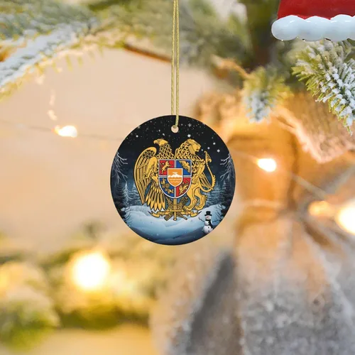 Vista 8 de Escudo de armas armenio encantadores adornos colgantes de cerámica para árbol de Navidad, 2.9 pulgadas, decoración para el hogar en interiores