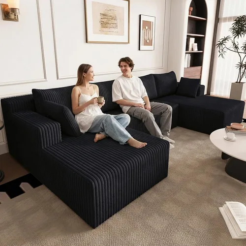 Vista 47 de Sofá seccional Cloud de 96 pulgadas, sofá deshuesado para sala de estar, sofá modular con asiento profundo, sofá de pana cómodo y esponjoso con Negro