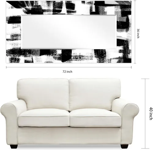 Vista 9 de Empire Art Direct Espejo de pared rectangular biselado en blanco y negro con vidrio templado impreso abstracto, tocador, espejo de baño, listo