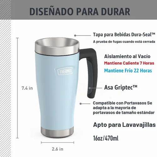 Vista 2 de THERMOS ICON SERIES, Taza de acero inoxidable, Glaciar, 16 onzas Material libre de BPA