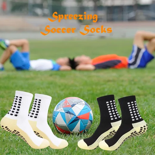Vista 6 de Calcetines de fútbol para hombre, antideslizantes, atléticos, con agarre antideslizante, calcetines de baloncesto con almohadillas de agarre