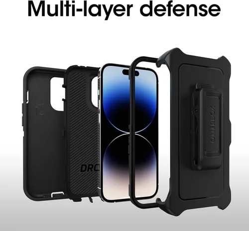 Vista 3 de OtterBox Funda para iPhone 14 Pro (solamente) Defender Series, color negro, resistente y duradero, con protección de puerto, incluye soporte de clip
