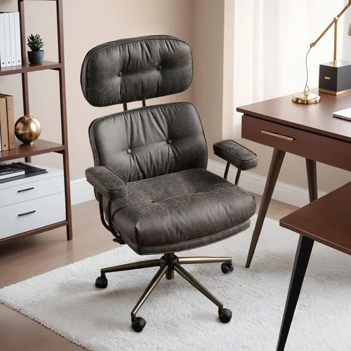 Vista 26 de HOOOWOOO Silla de Oficina Ergonómica, Silla de Escritorio Moderna de Computadora de Media Siglo, Silla Ejecutiva Cómoda con Asiento Extra Ancho