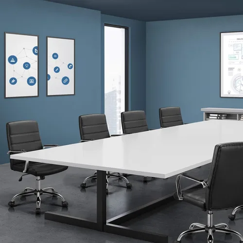 Vista 3 de Topeakmart Silla de oficina con respaldo medio, silla ejecutiva giratoria ajustable de piel sintética, color negro